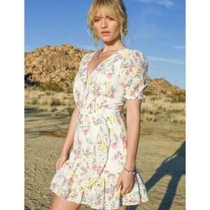 Yumi Kim Floral Eyelet Puff Sleeve Mini Dress Size 8